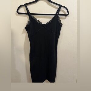 Black Lace Trim Slip Dress
